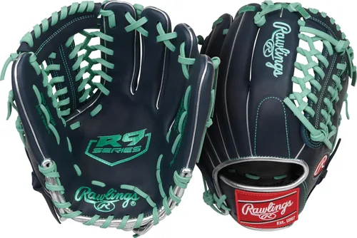 Vista 9 de Rawlings Guantes de béisbol de la serie R9 Tamaños 11.5 a 12.75 pulgadas Múltiples estilos Pro H-Web Negro/Oro