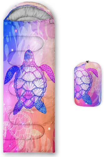 Vista 50 de QOOMO Saco de dormir para camping, 3 estaciones, clima cálido y fresco, ligero, saco de dormir impermeable para adultos y niños, viajes y al aire
