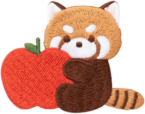 Vista 10 de Parche bordado de panda rojo de dibujos animados, autoadhesivas, parches de mapache pequeño, calcomanías de tela para coser sin costura para ropa