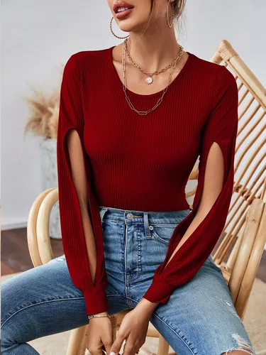 Vista 6 de LYANER Body de manga larga con cuello redondo y laterales huecos para mujer