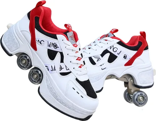 Vista 9 de 2 en 1 convertible Quad Roller Skate Shoes 4 ruedas Pop-Up Sneakers unisex para niños adultos Patines retráctiles 2 en 1 para niñas unisex