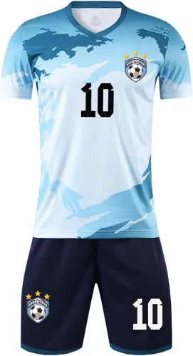 Vista 8 de Casmyd Me-Ssii 10 - Camiseta de fútbol argentina y pantalones cortos para niños y jóvenes 2022 para la Copa Mundial de Fútbol Deportivo Kit