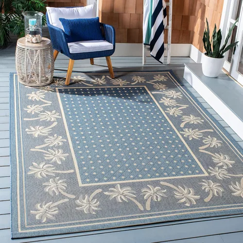 Vista 17 de SAFAVIEH Courtyard Collection - Alfombra de pasillo, 2 pies 3 pulgadas x 6 pies 7 pulgadas, color azul y marfil, no desprende pelusa y de fácil