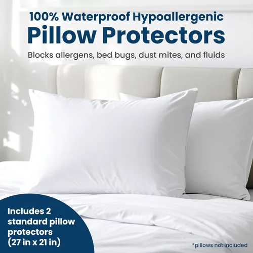 Vista 2 de Everlasting Comfort, protector de almohada de 2 unidades impermeable, comodidad al 100 %, hipoalergénico, con membrana respirable., Blanco, Estándar
