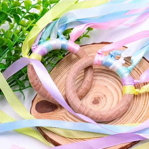 Vista 2 de TANOFAR Juguete Montessori Cometa de mano Juguete sensorial de cinta Juguetes de madera para niños pequeños Cometa de mano arcoíris