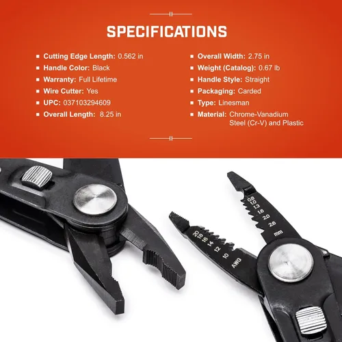 Vista 6 de Crescent 2 en 1 Combo Dual Material Linesman's Alicates y pelacables - CCP8V, Negro