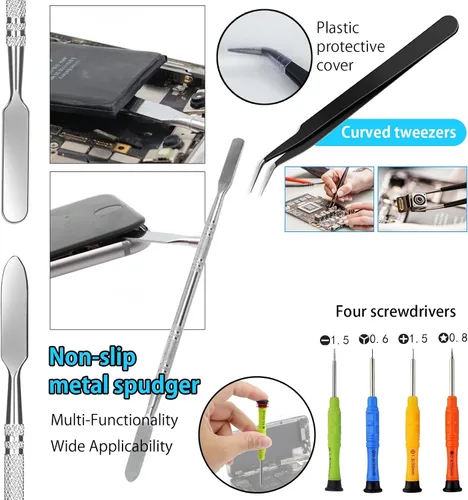 Vista 3 de Spudger Kit de herramientas, 23 piezas de reparación de teléfonos celulares, herramientas de palanca para electrónica, metal Spudger, herramienta
