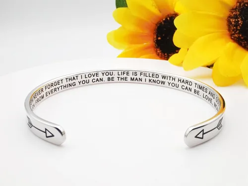 Vista 359 de Pulseras inspiradoras para mujer, joyería de acero inoxidable, con refranes, pulsera motivacional con mensaje oculto, pulseras grabadas para mejor
