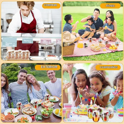 Vista 7 de 60 paquetes de tazas de postre transparentes de plástico con tapas de cúpula sin agujero, desechables, con cuchara-tenedor insertado, redondas