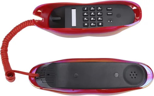 Vista 6 de Teléfono de labios galvanoplastia, teléfono con forma de labios lindos de moda, teléfono fijo de escritorio con cableado de EE. UU./Reino Unido