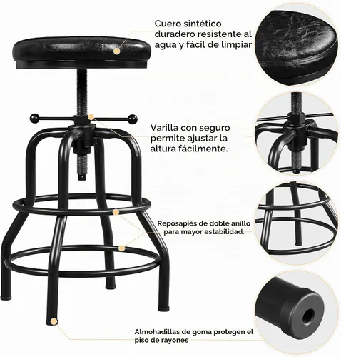 Vista 6 de Yaheetech Taburete de bar ajustable 21.5-28 pulgadas marco de metal sin Negro