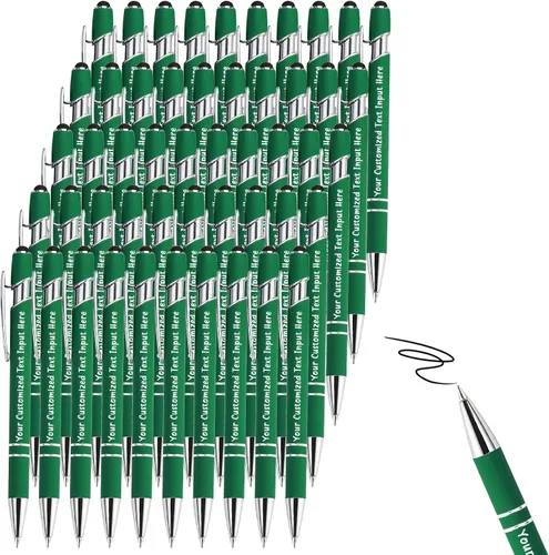 Vista 23 de Bolígrafo personalizado, 50 bolígrafos personalizados, grabado a granel con logotipo de nombre, lápiz digital de tinta negra suave con toque