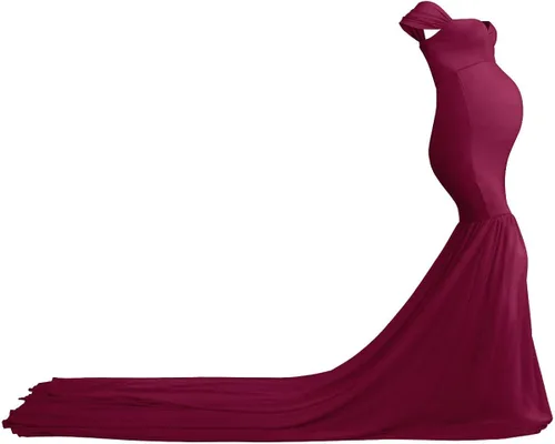 Vista 6 de Vestido de maternidad con hombros descubiertos y cuello en V para mujer, vestido largo de gasa con cuello en V y ajuste elegante, para fotografía