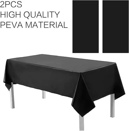 Vista 4 de 2 Empaques Mantel de Plástico Negro, 54 pulgadas x 108 pulgadas Cubierta de Mesa Rectangular Desechable para Fiestas, Adecuado para Cumpleaños