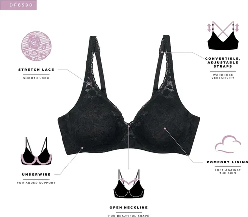 Vista 5 de Bali Women's Passion for Comfort Lace Underwire Bra, Multiway Convertible Bra, Soft Lace Bra