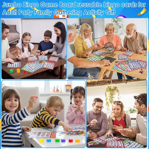 Vista 5 de Eersida Paquete de 1100 tarjetas de juego de bingo jumbo con fichas de bingo para personas mayores, 1000 fichas de puntuación transparentes, 8 x 9
