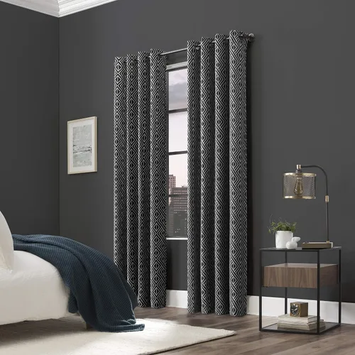 Vista 6 de Scott Living Gresham Geométrico Total Blackout - Cortina con ojales, 52 x 84 pulgadas, color negro