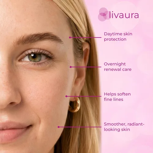 Vista 8 de LIVAURA Retinol Crema de Día y Noche para Mujer – Set Antienvejecimiento Antiarrugas Vitamin-enriched day and night cream duo that hydrates and