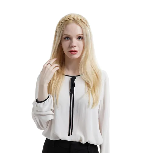 Vista 7 de Diadema trenzada, 2 combinaciones de 3 hebras, desordenada, ancha, esponjosa, elástica, diadema trenzada, accesorio de belleza para mujeres y niñas