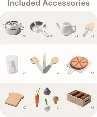 Vista 4 de ROBUD Cocina de juguete para niños – Cocina de juguete de madera con caja de plantación, juego de cocina Montessori con máquina de hielo y horno