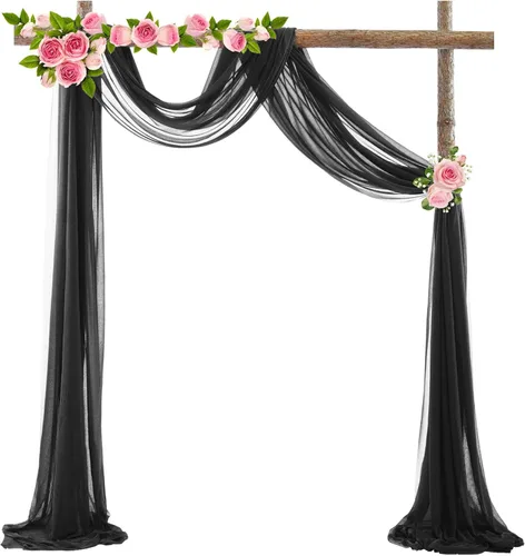 Vista 29 de Decoración de tela de gasa, 1 panel de 2 x 10 pies, cenefas sin arrugas, tela drapeada suave para arco de boda con 2 cintas, para decoración