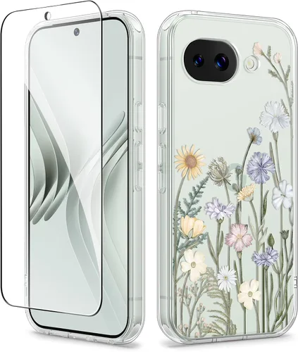 Vista 16 de GVIEWIN Funda para Google Pixel 10a con protector de pantalla, protección contra caídas de grado militar, no amarillenta, transparente, floral