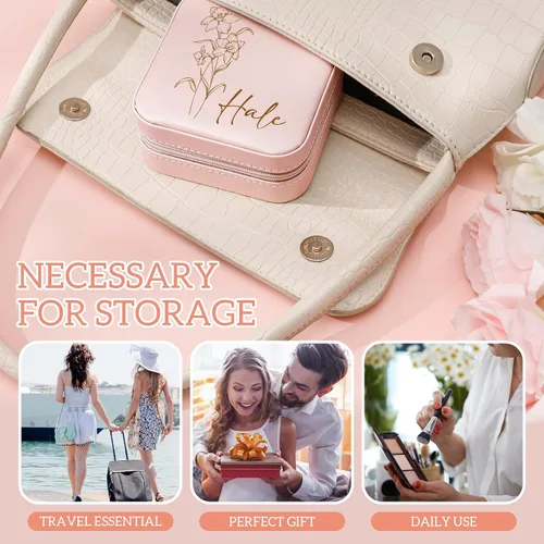 Vista 7 de Zhamate Regalo del día de San Valentín, estuche de joyería de viaje personalizado, organizador de joyas con inicial personalizado para mujeres
