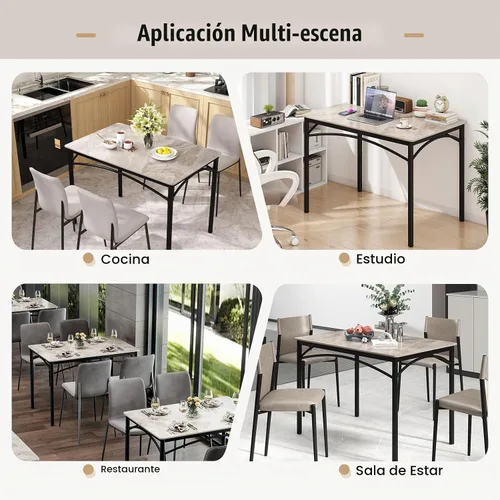 Vista 7 de GOFLAME Mesa de comedor de piedra sinterizada de 43 pulgadas para 4, mesa de cocina rectangular con mesa de mármol sintético y marco de metal, mesa