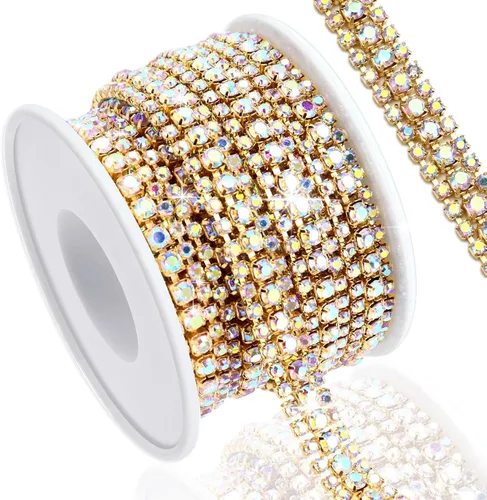 Vista 14 de Cadena de diamantes de imitación de 3 yardas con 3 filas para manualidades, cadena de cierre de diamantes de imitación plateada para hacer joyas