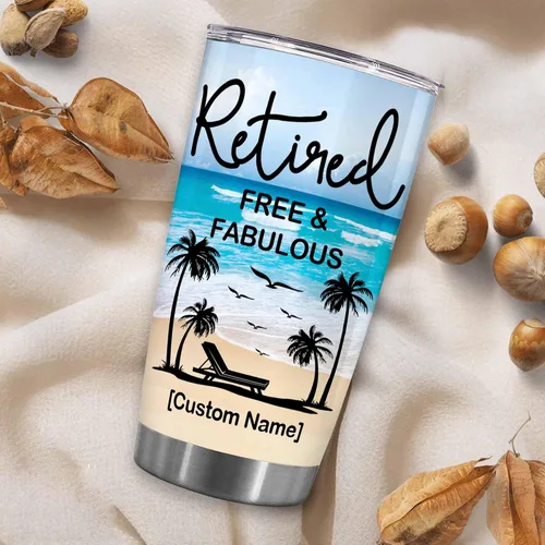 Vista 3 de WHIDOBE Regalos de jubilación personalizados para mujeres, vaso de 20 onzas con nombre personalizado, libre de jubilados y fabuloso, regalos