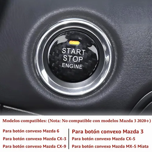 Vista 5 de Tapa de botón de arranque de fibra de carbono real, compatible con Mazda 3 6 CX-5 CX-9 MX-5 Miata, accesorios de decoración para botón de arranque