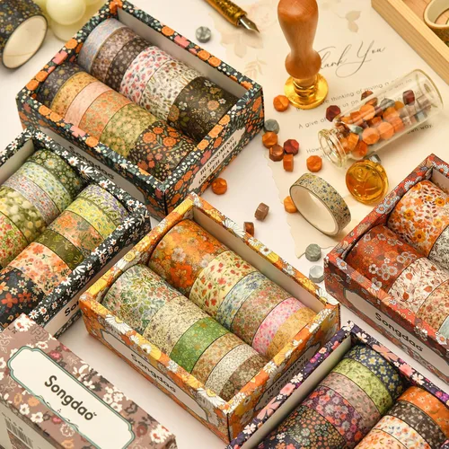 Vista 9 de 12 rollos de cinta washi con flores, juego de cinta adhesiva artística floral, cinta decorativa de jardín en flor para manualidades, niños, álbumes