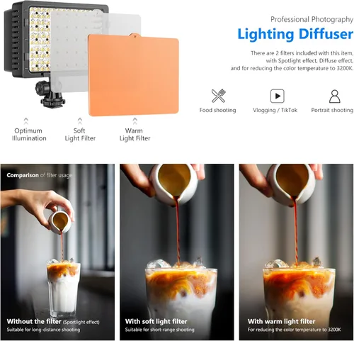 Vista 3 de Foco para cámaras, de la marca Neewer, de 160 LED, alta potencia y regulable