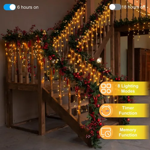 Vista 2 de 504 luces LED de Navidad de 50 pies, 112 gotas, 12 modos, luces de cuerda de Navidad blancas cálidas para exteriores regulables, luces de hadas