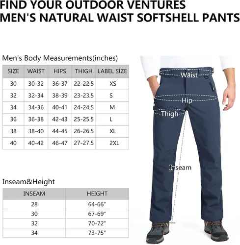Vista 6 de Outdoor Ventures Lite - Pantalones deportivos impermeables y resistentes al viento para hombre, con forro polar, para senderismo, esquí, nieve