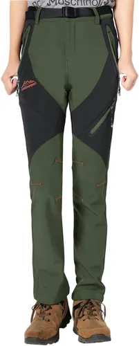 Vista 2 de Rdruko Pantalones de nieve para mujer, impermeables, aislados, con forro polar, térmico, para esquí, senderismo, pantalones de snowboard Verde
