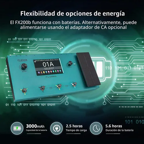 Vista 2 de FLAMMA FX200 - Procesador multiefectos con batería, pantalla táctil LCD de 5" programable, puerto MIDI, amplia E/S, grabación de audio USB, 58
