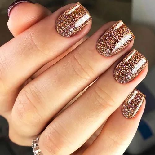 Vista 9 de Uñas postizas a presión cromadas de bronce y almendra mediana, uñas postizas de aguja con diseño brillante, uñas postizas acrílicas de metal