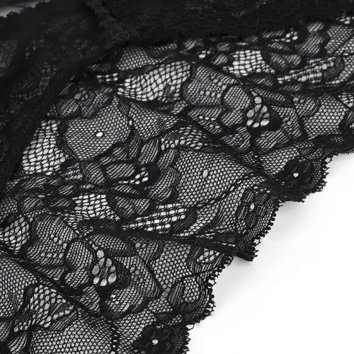 Vista 4 de PERAMBRY Tanga sexy de encaje elástica para mujer, corbatín transpirable, a la moda, Negro