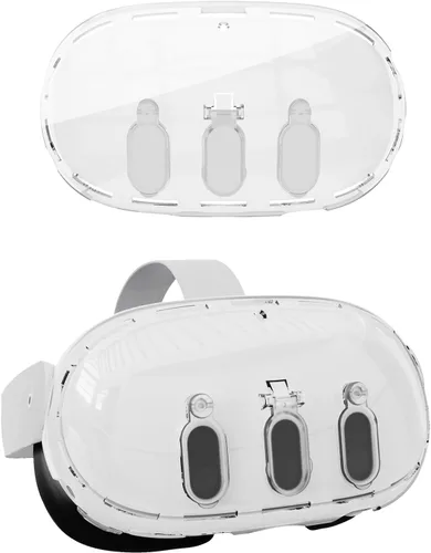 Vista 7 de JDDWIN VR - Carcasa rígida para auriculares compatible con Meta Oculus Quest 3, cubierta facial transparente con cubierta de privacidad giratoria