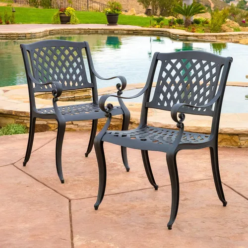Vista 2 de Christopher Knight Home Hallandale - Sillas de aluminio fundido para exteriores, juego de 2 piezas, color negro mate antiguo