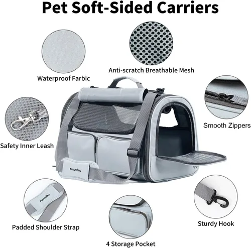 Vista 3 de FUKUMARU Transportador para Gatos, Transportador para Perros Pequeños de Lados Suaves, Bolsa de Viaje para Gatos Grandes con 4 Ventanas de Malla