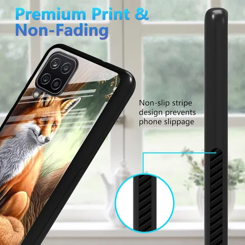 Vista 4 de Funda para Samsung Galaxy A12 5G con protector de pantalla, parte trasera de vidrio templado + TPU de silicona suave que absorbe los golpes