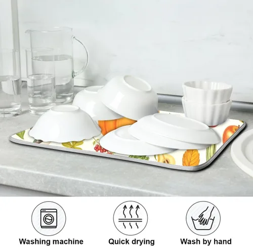 Vista 7 de Tapete de secado de platos de calabaza de otoño con girasol para encimera de cocina, absorbente, almohadilla de microfibra para secar platos