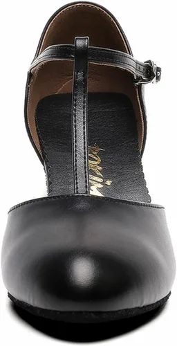 Vista 2 de Zapatos de tacón para baile de salón de baile de salón latino con correa en T para mujer, zapatos de baile de graduación, vestido de boda