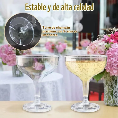 Vista 3 de 50 Copas de Champán de Plástico para Fiestas, Copas de Champán Desechables de 5 onzas, Vasos de Martini Acrílicos Irrompibles (Transparente)