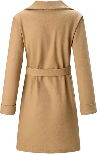 Vista 4 de JEGULV Gabardinas largas elegantes para mujer, ligeras, con frente abierto, color sólido, chaquetas para exteriores, cuello de solapa con muescas