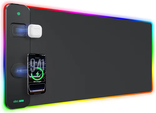 Vista 16 de Alfombrilla de mouse con soporte magnético de carga inalámbrica para teléfono, 31.5 x 15.8 pulgadas, grande, superficie lisa impermeable, base
