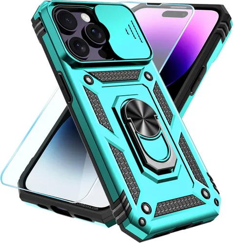 Vista 13 de SunStory Compatible con iPhone 13 Case/iPhone 14 Case con Protector de Pantalla HD y Cubierta de Cámara Deslizante y Soporte de Anillo Giratorio