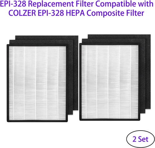 Vista 2 de Juego de 2 filtros de repuesto EPI-328 para purificador de aire COLZER EPI-328 y Domccy NS-320, filtros Hepa H13 con carbón activado de alta